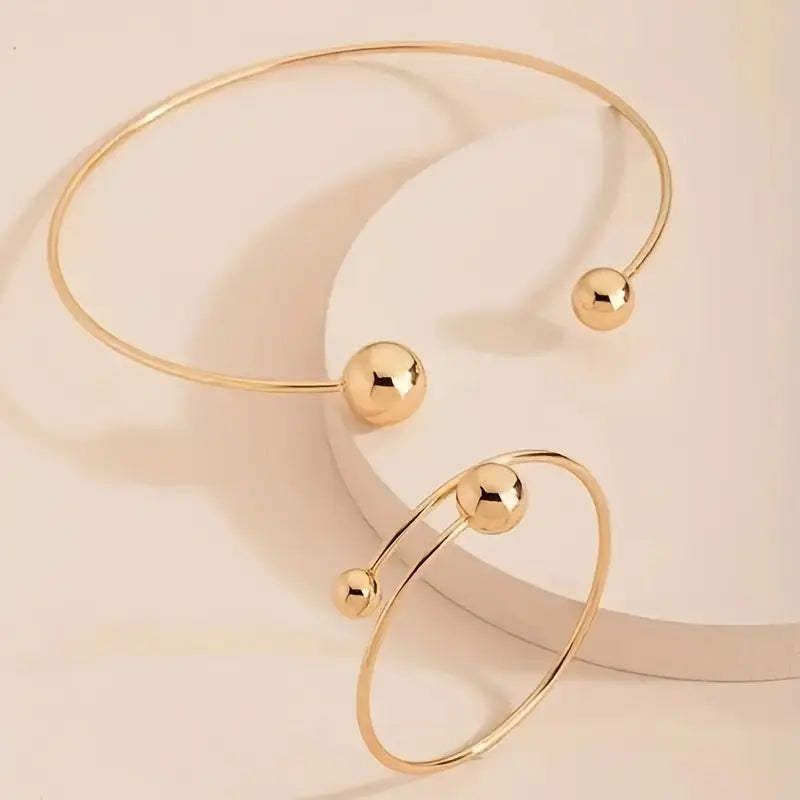 Minimalistische Glow Halsband & Manchet Armband Set | Goud