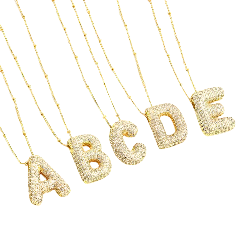 Bubbelletter initialen ketting set | Goud