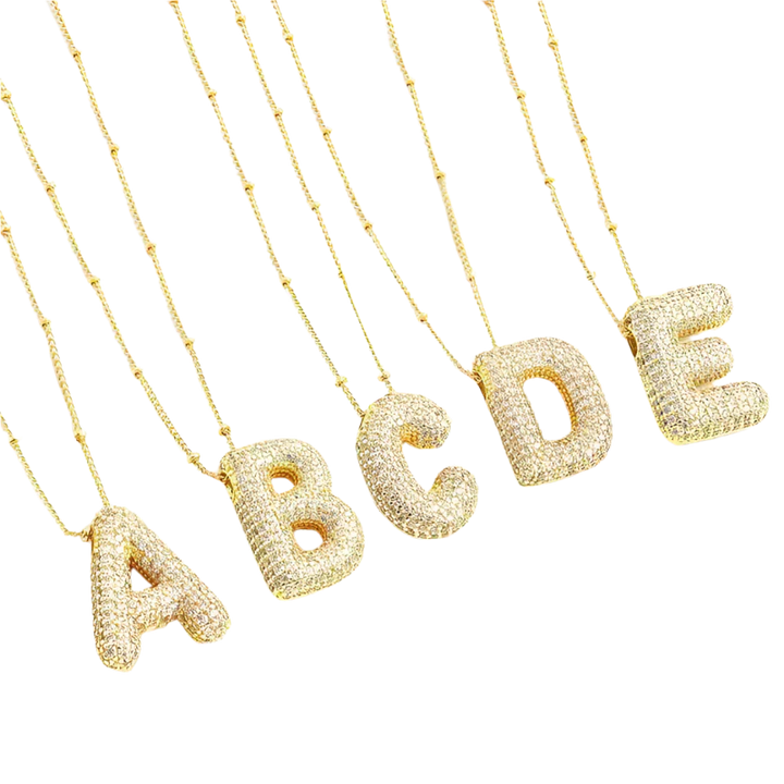 Bubbelletter initiaal ketting set | Goud
