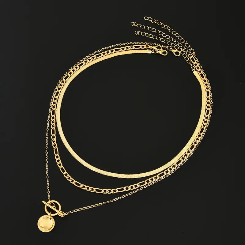 Savira Textured Coin Laag Necklace | Goud