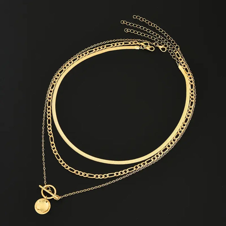 Savira Textured Coin Laag Necklace | Goud