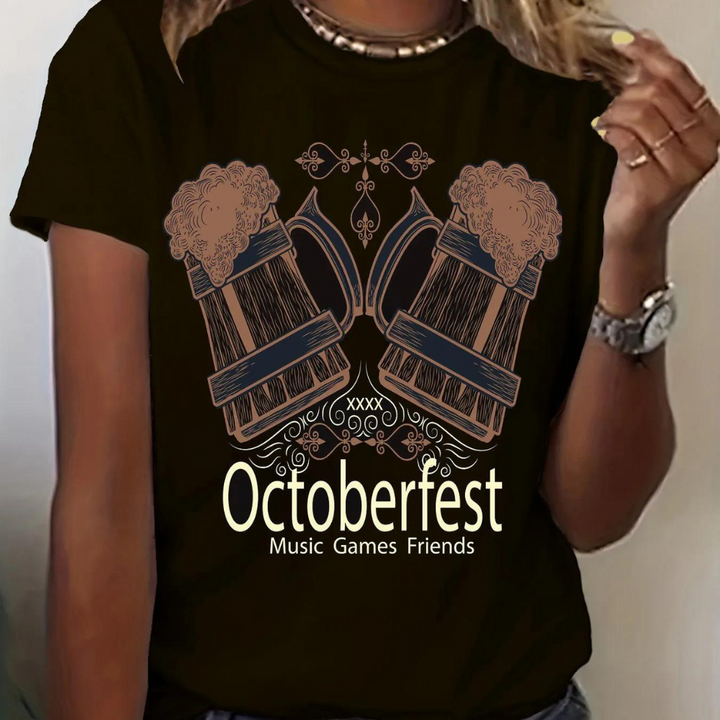 Agnieszka - Vividly Printed Oktoberfest T-Shirt voor Vrouwen