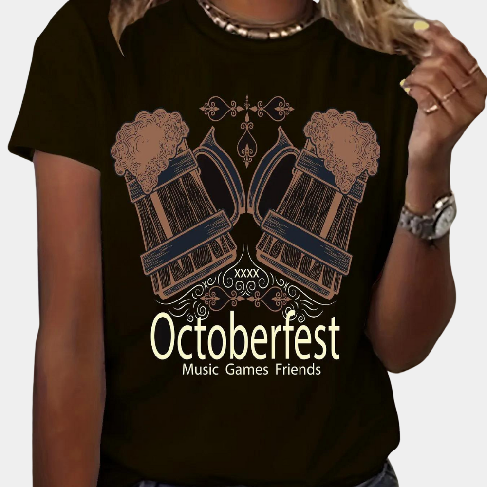 Agnieszka - Vividly Printed Oktoberfest T-Shirt voor Vrouwen