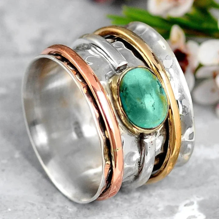 Coco - Vintage Gouden en Zilveren Ring met Turquoise