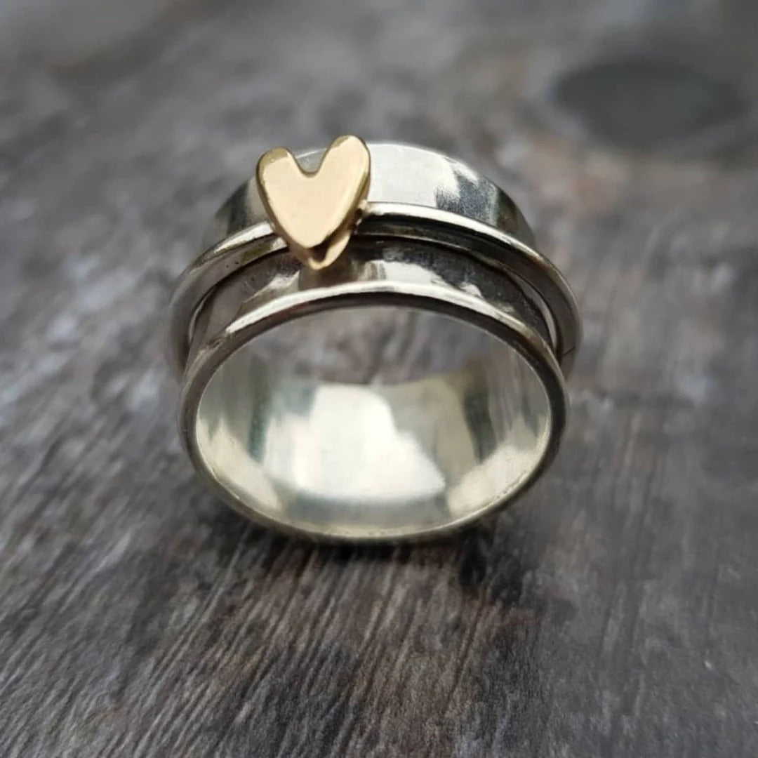 Mely - Gouden Hart Zilveren Ring