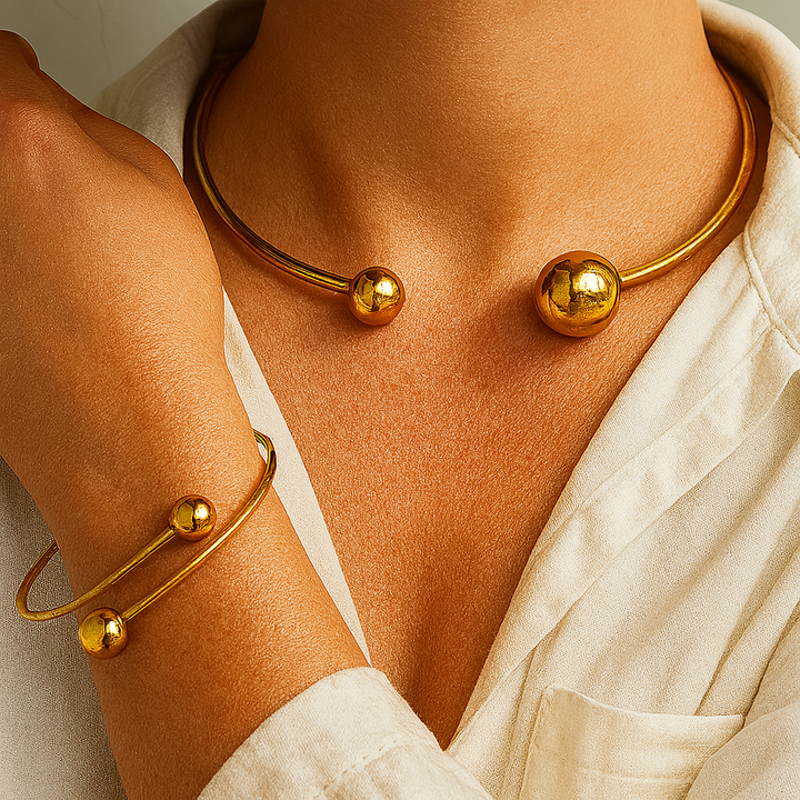 Minimalistische Glow Halsband & Manchet Armband Set | Goud