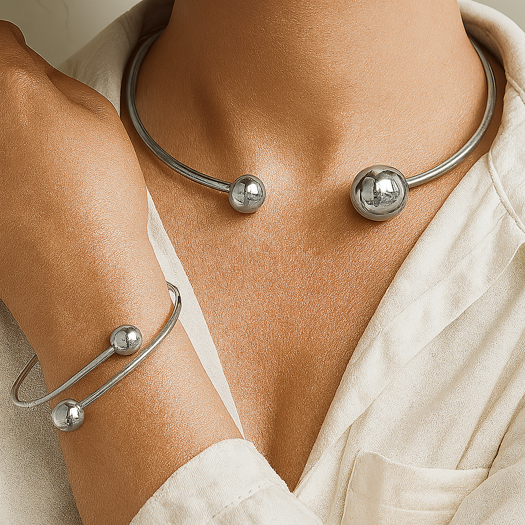 Minimalistische Glow Halsband & Manchet Armband Set | Goud