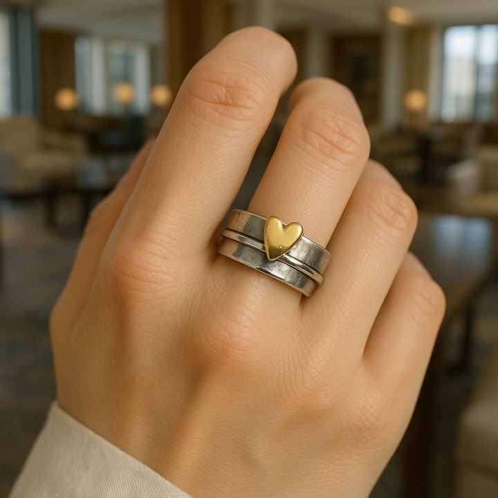 Mely - Gouden Hart Zilveren Ring