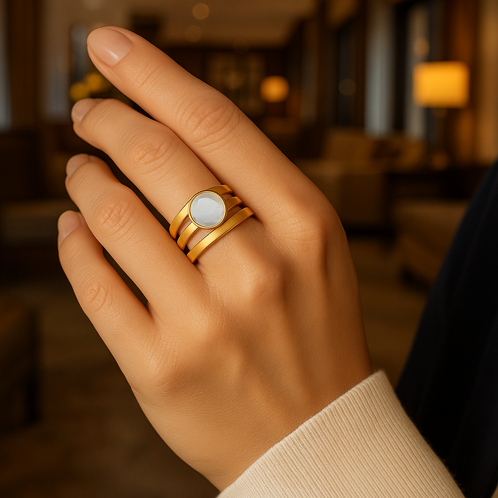 Vintage Gouden & Ingelegde Maansteen Ring