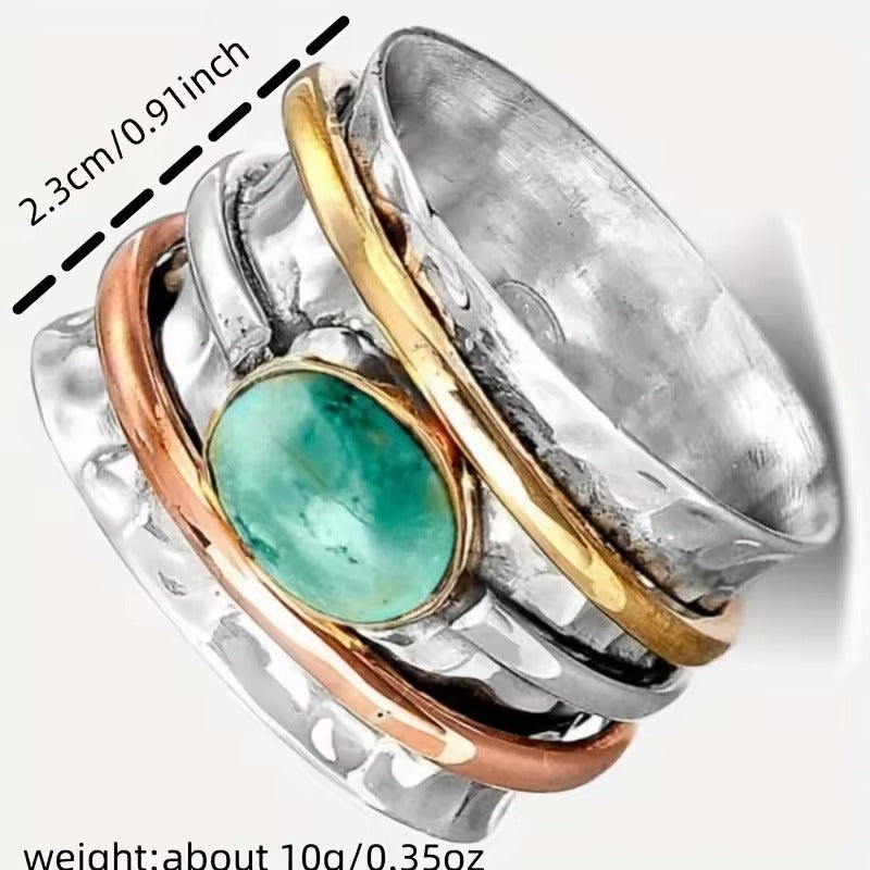 Coco - Vintage Gouden en Zilveren Ring met Turquoise
