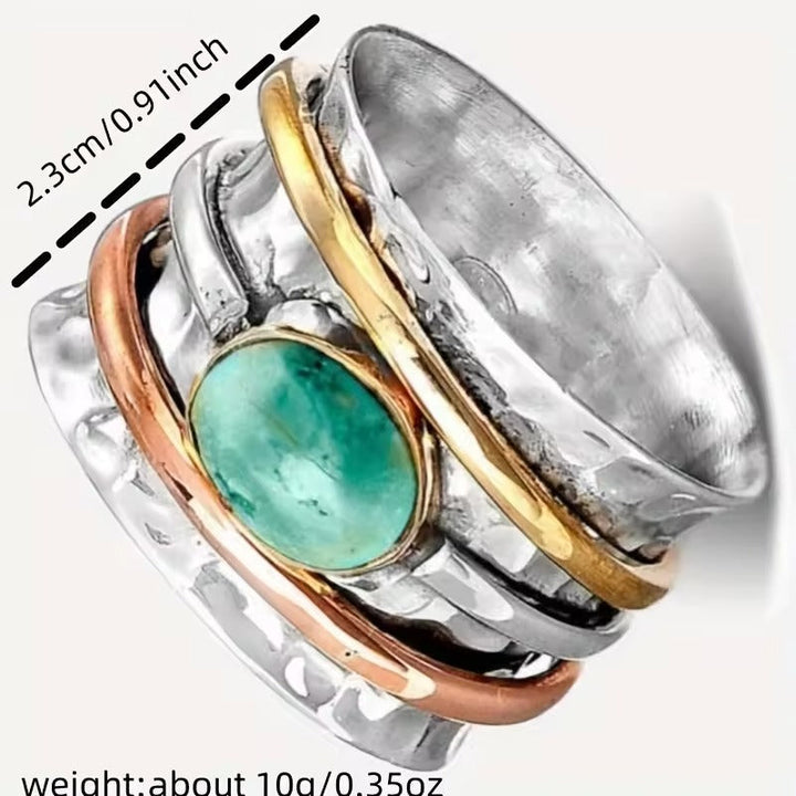 Coco - Vintage Gouden en Zilveren Ring met Turquoise