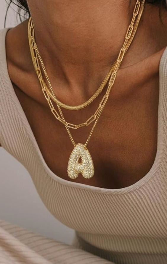 Bubble letter initialen ketting set | Goud