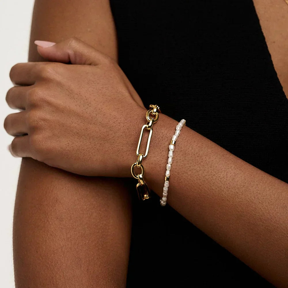 Link T-Bar Armband | Wit Goud