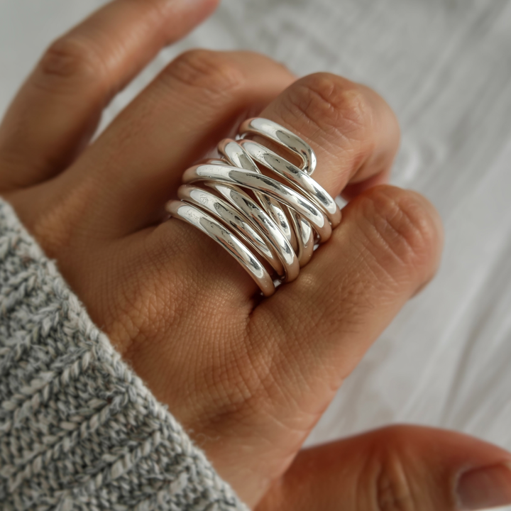 Bliss - Vintage Dikke Laag Zilveren Ring