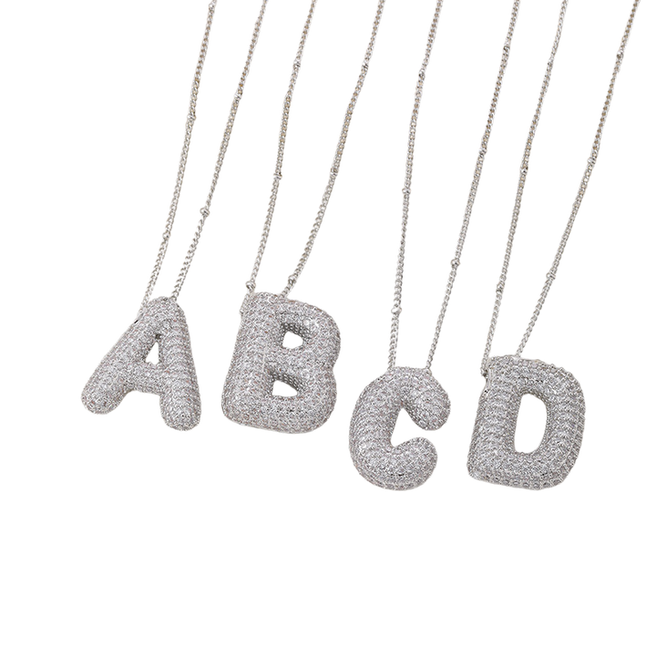 Bubble letter initial necklace set | Wit Goud